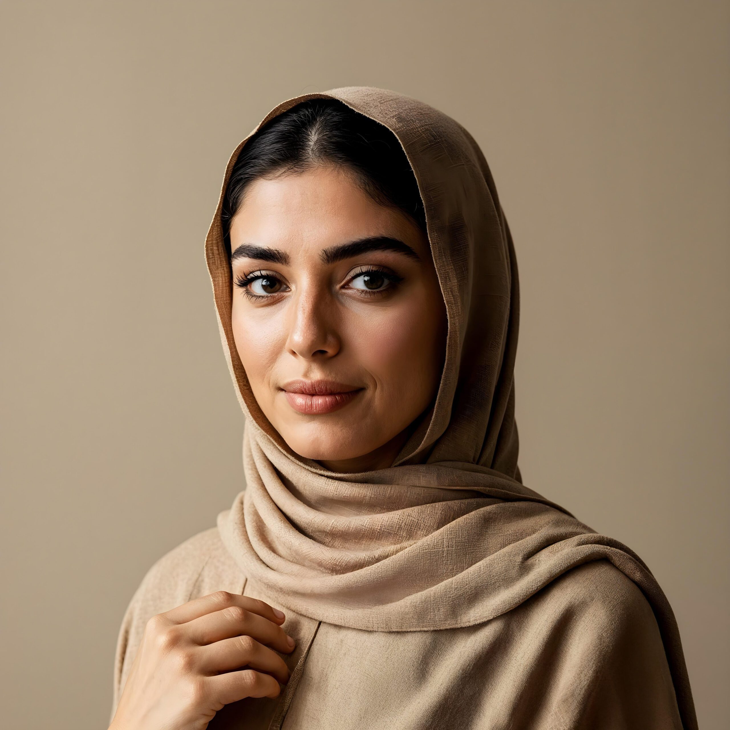 portrait woman beige hijab scaled